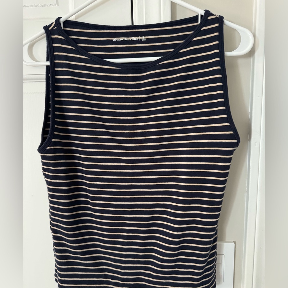 Abercrombie & Fitch Navy and Cream Striped Tank Top